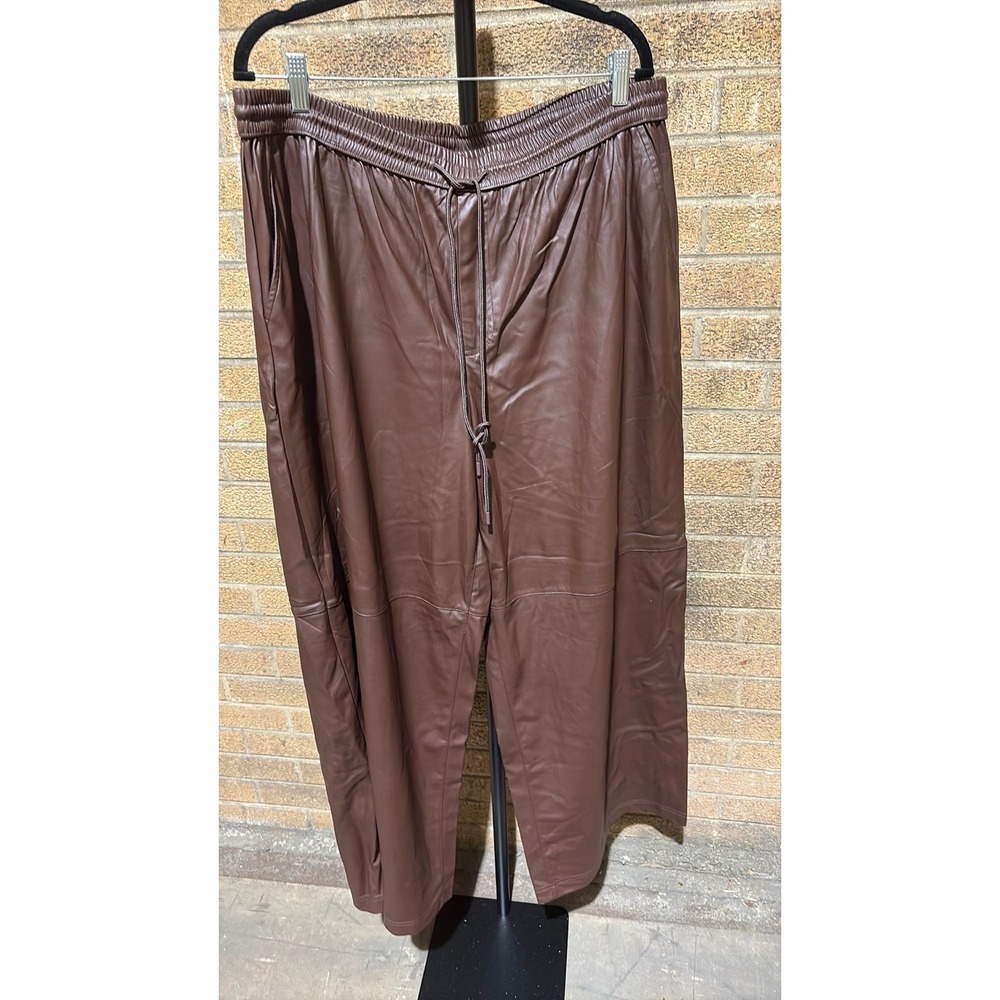 Future Collective Brown Faux Leather Wide Leg Pull On Pants Womens XXL Mid-Rise